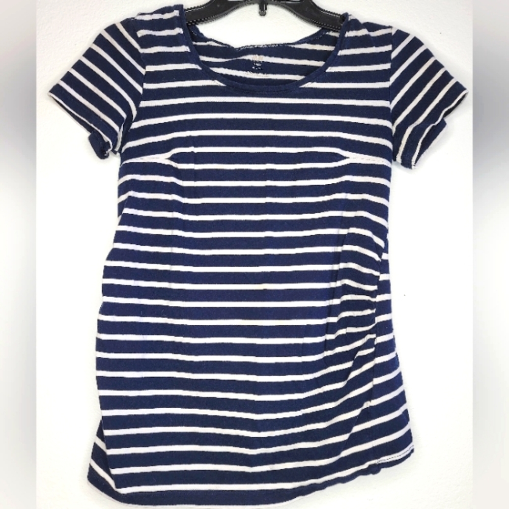 H&M Mama Maternity Small S Striped Blue and White T-shirt Short Sleeve NWOT